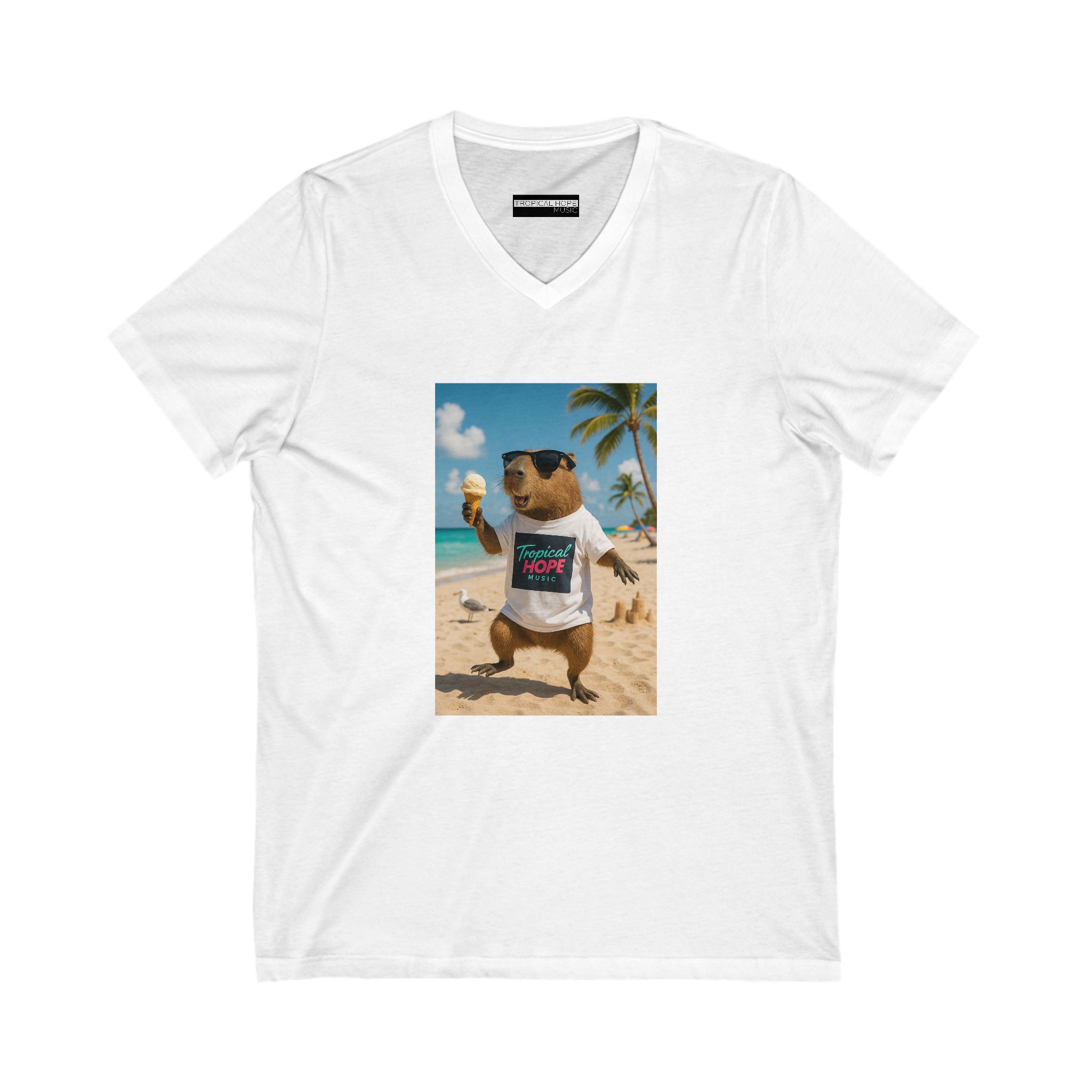 Capybara Now! Tropical Hope Fiesta V-Neck Tee